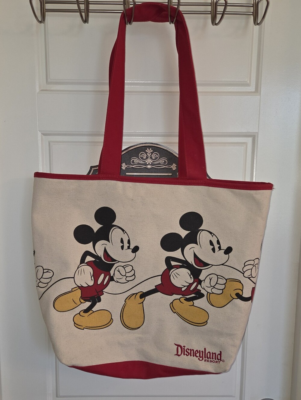 Disney Parks Disneyland Resort Mickey Mouse Canvas Tote Bag Red Cream